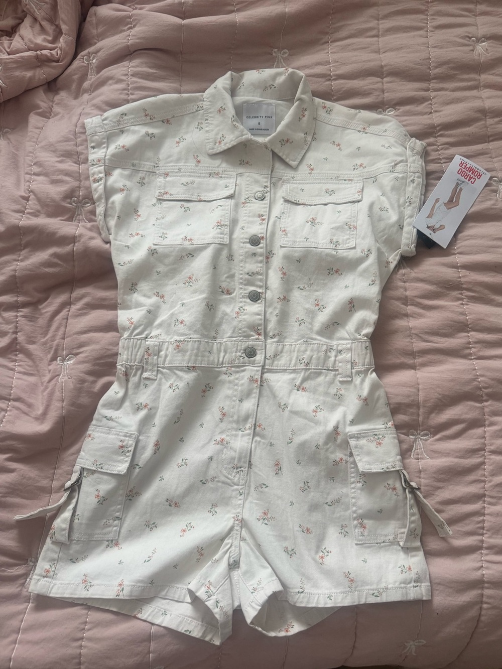 Floral Printed Denim Romper - White